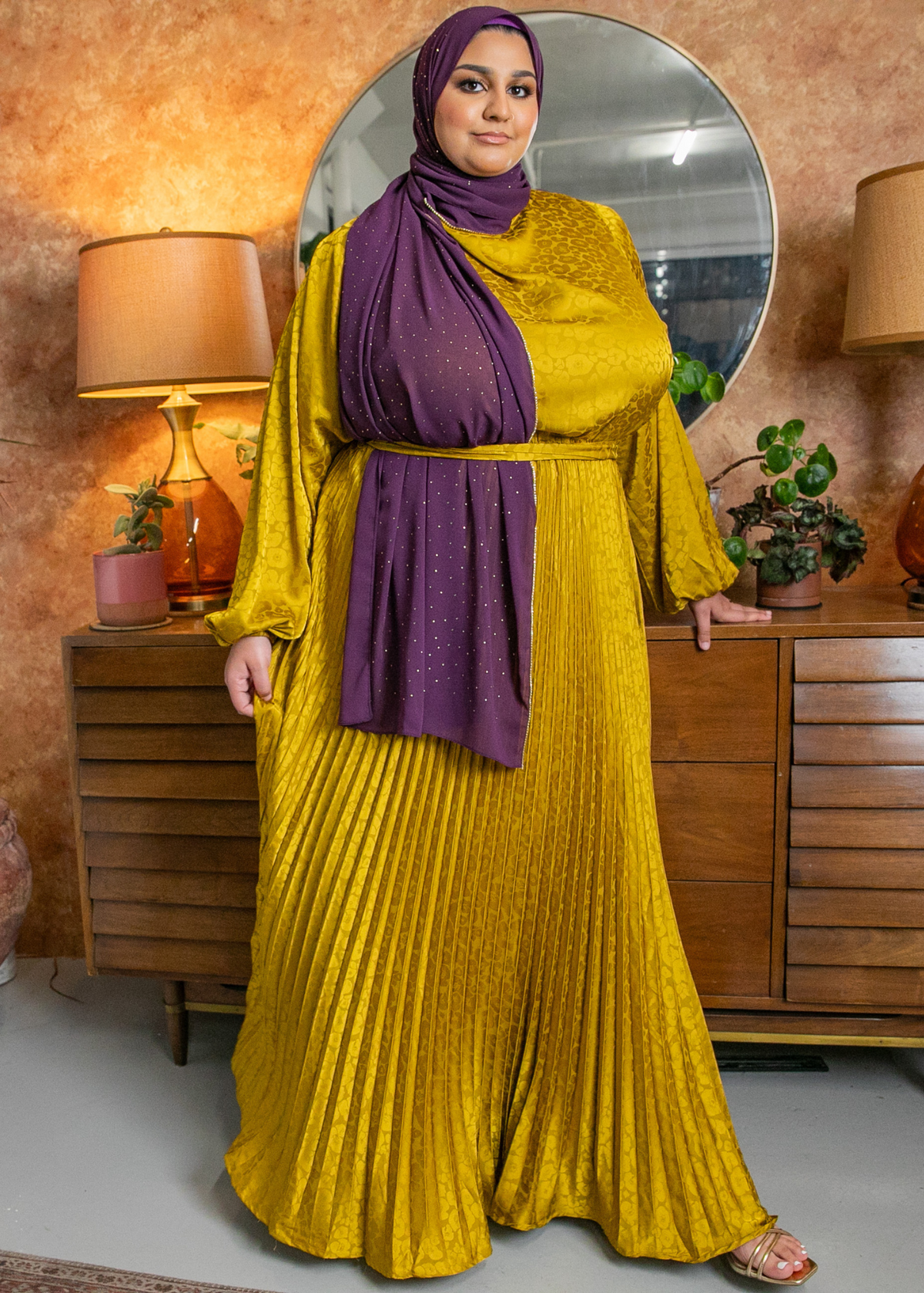 Golden Olive - Pleated Gown