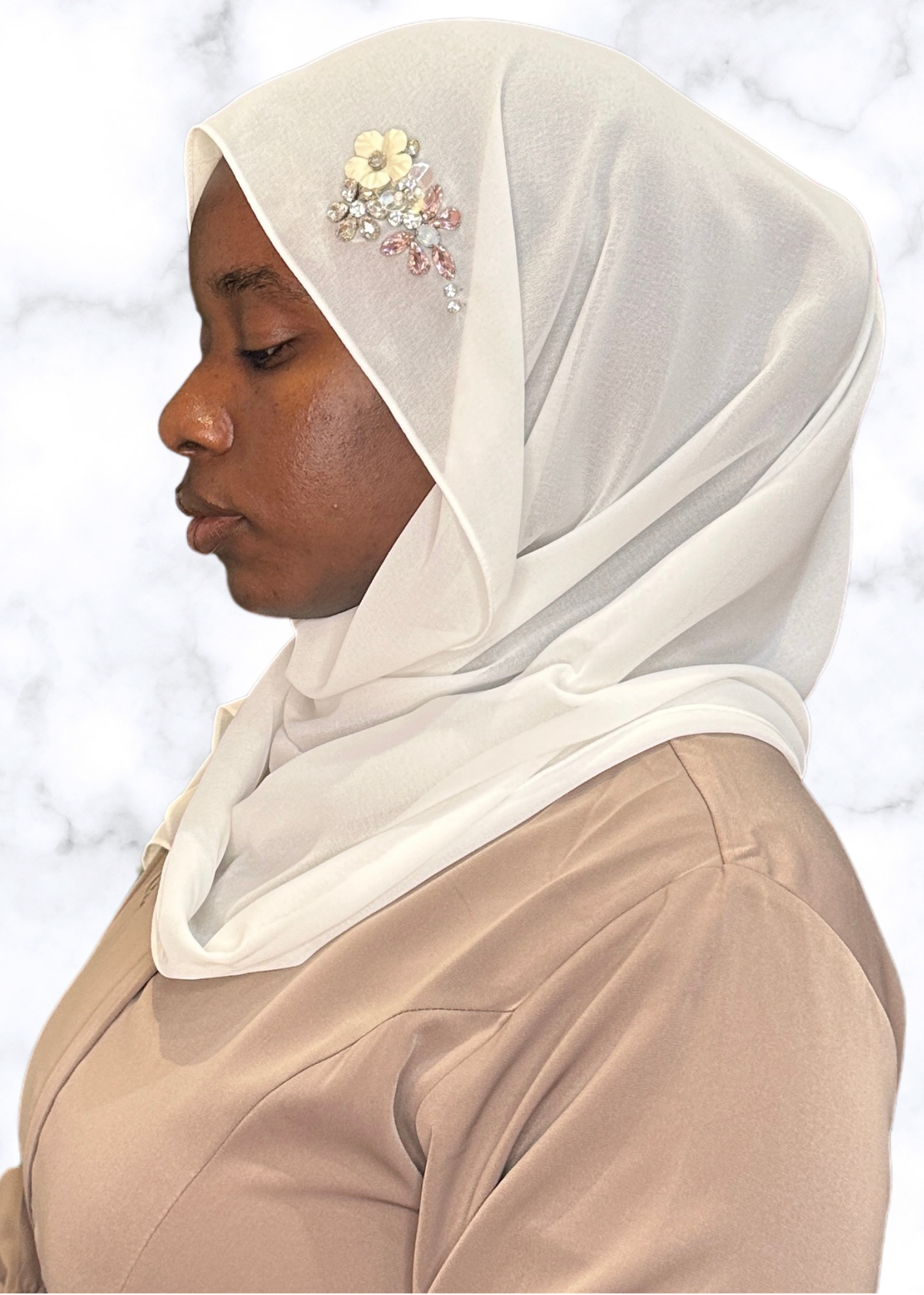 Ivory - Dragonfly Encrusted Hijab