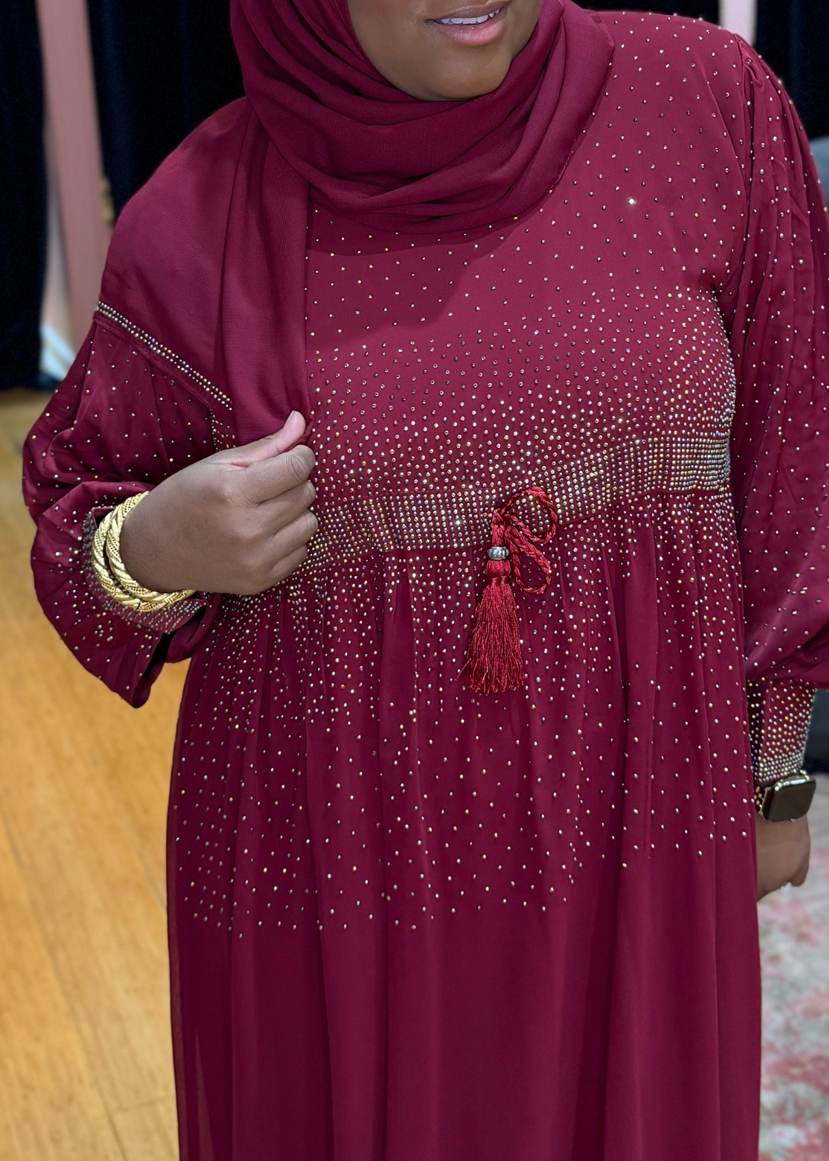 Crimson - Glamour Rhinestone Abaya