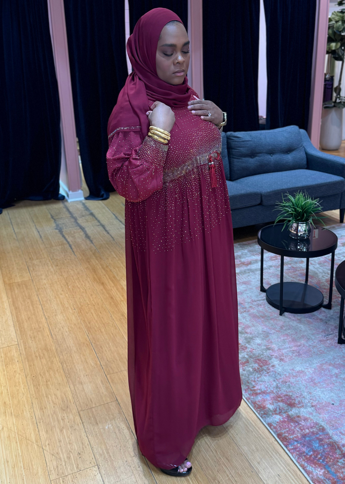 Crimson - Glamour Rhinestone Abaya