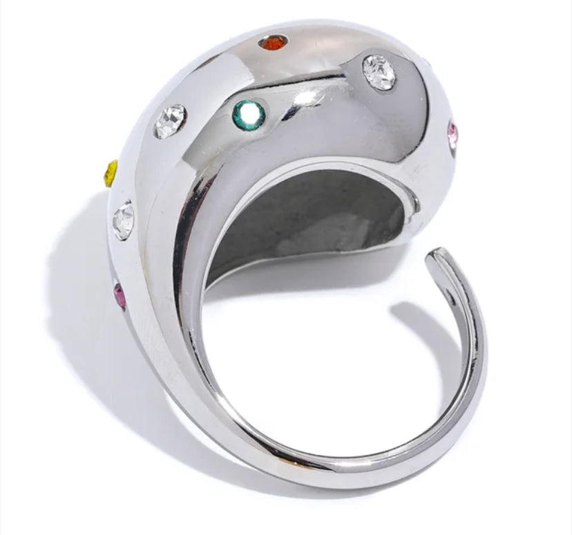 Silver Chunky Rhinestone Ring