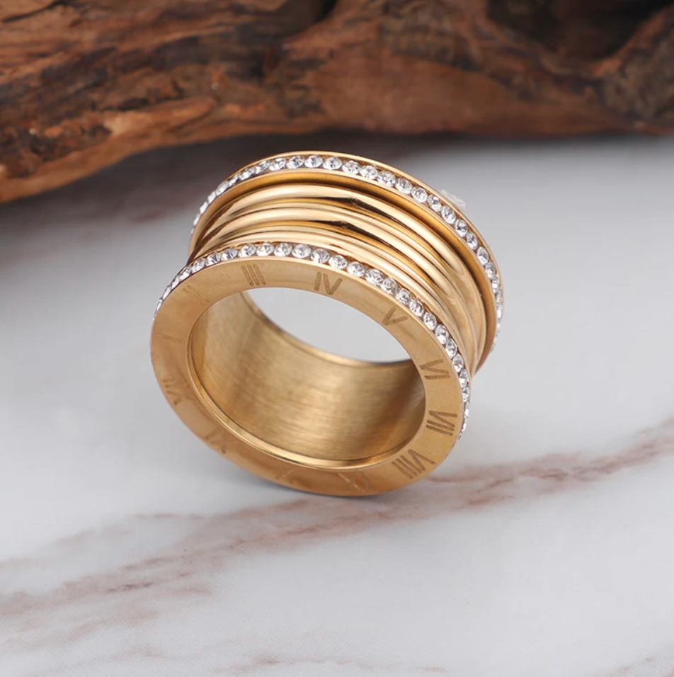 Gold Roman Numeral - Stacked Ring
