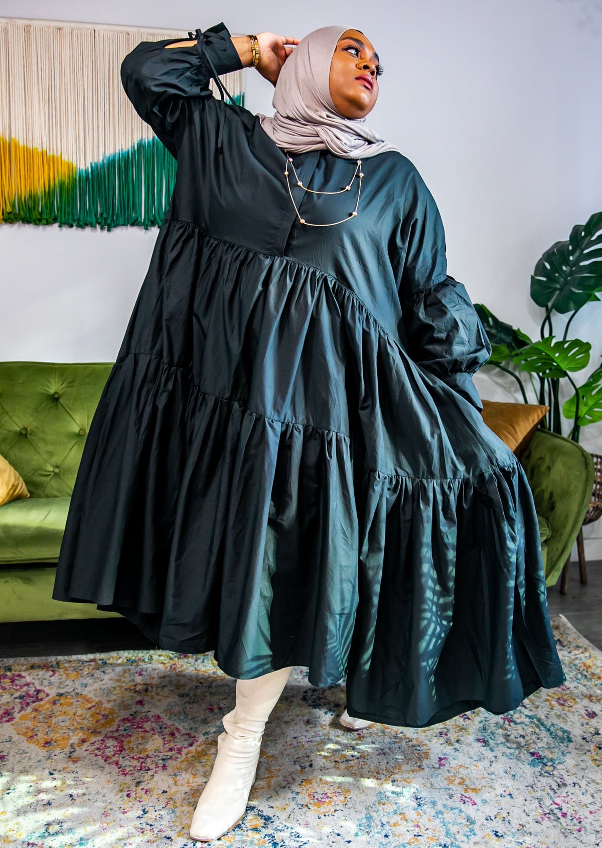 Black -  Parachute Midi Dress