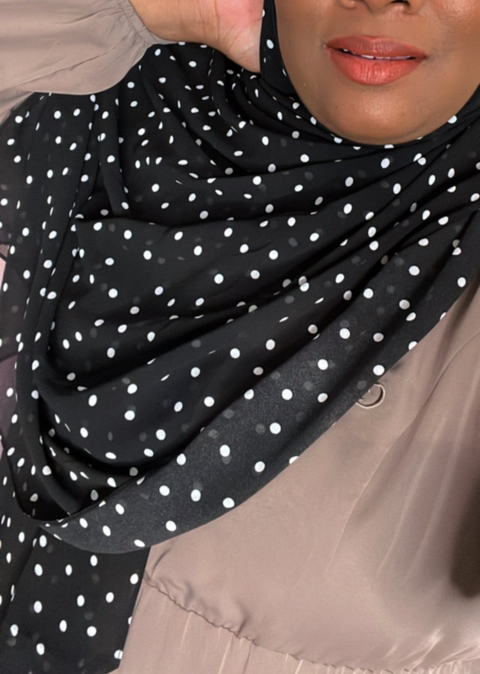 Black Dotted - Chiffon Printed Hijab