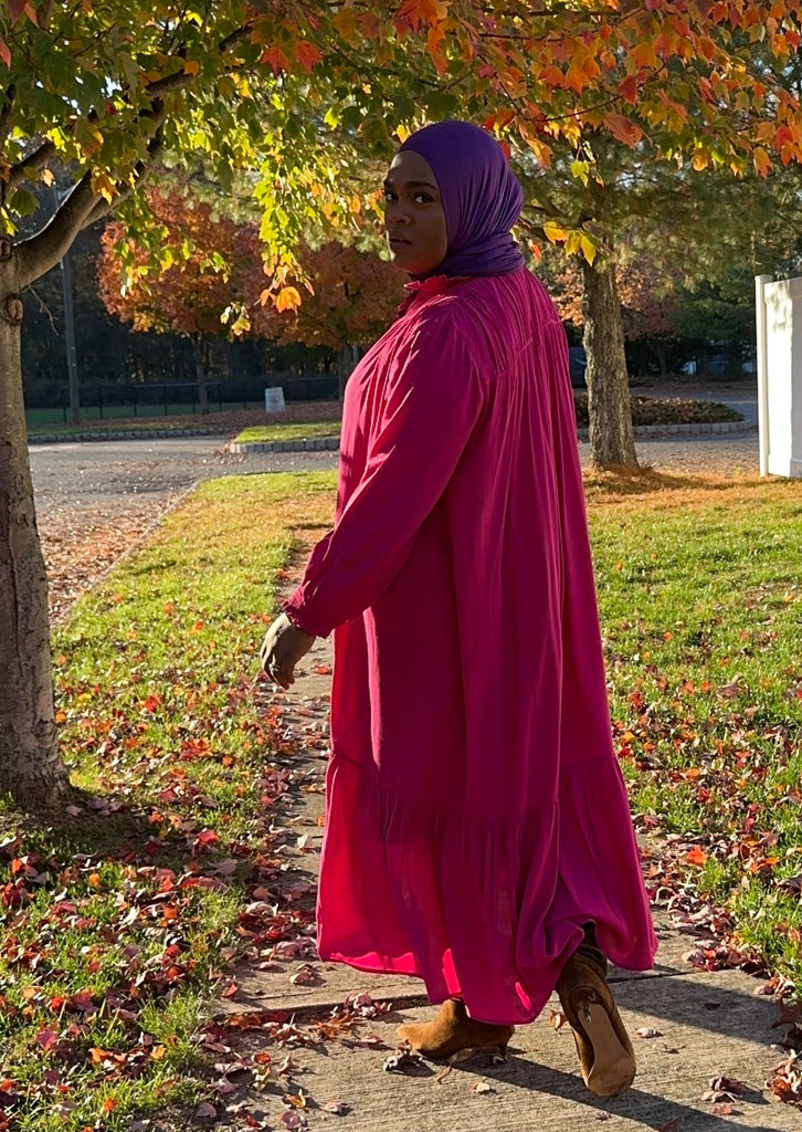 magenta midi length modest plus size dress